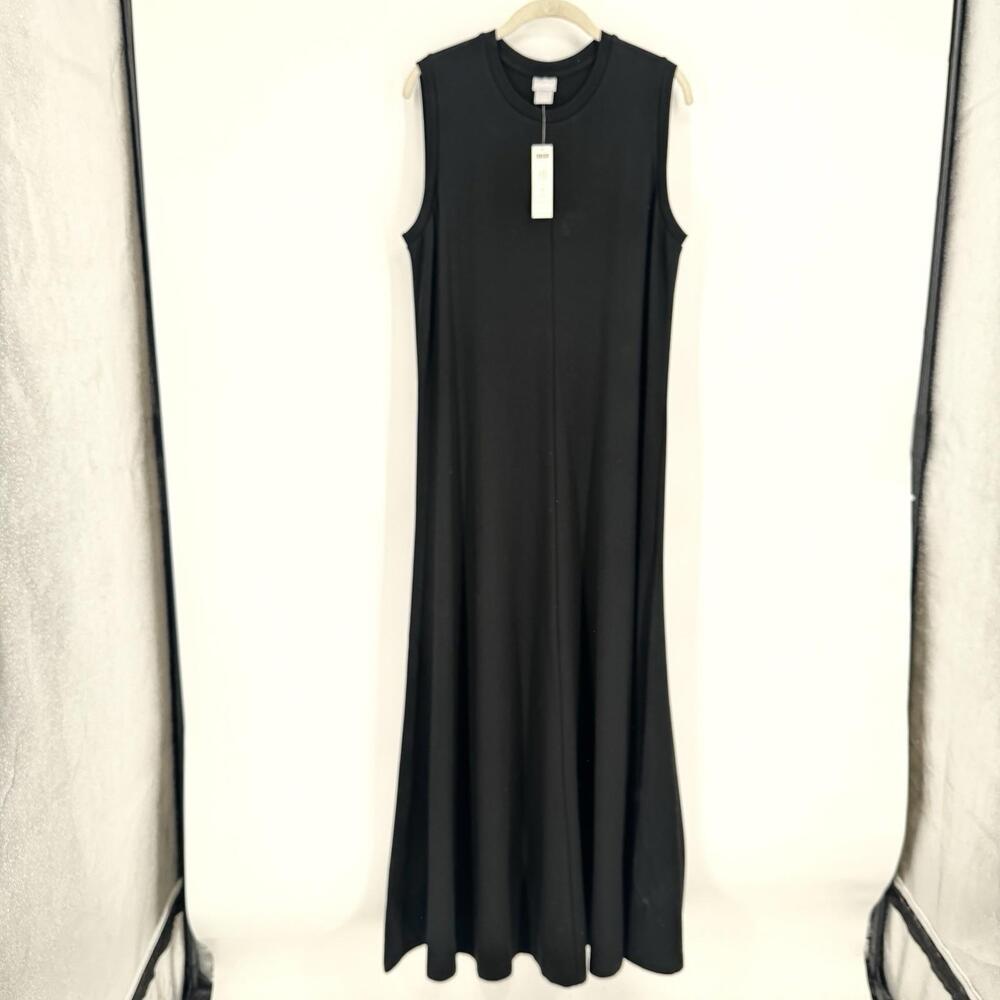 Chicos dress large L black sleeveless maxi minimalist rib trim ponte stretch